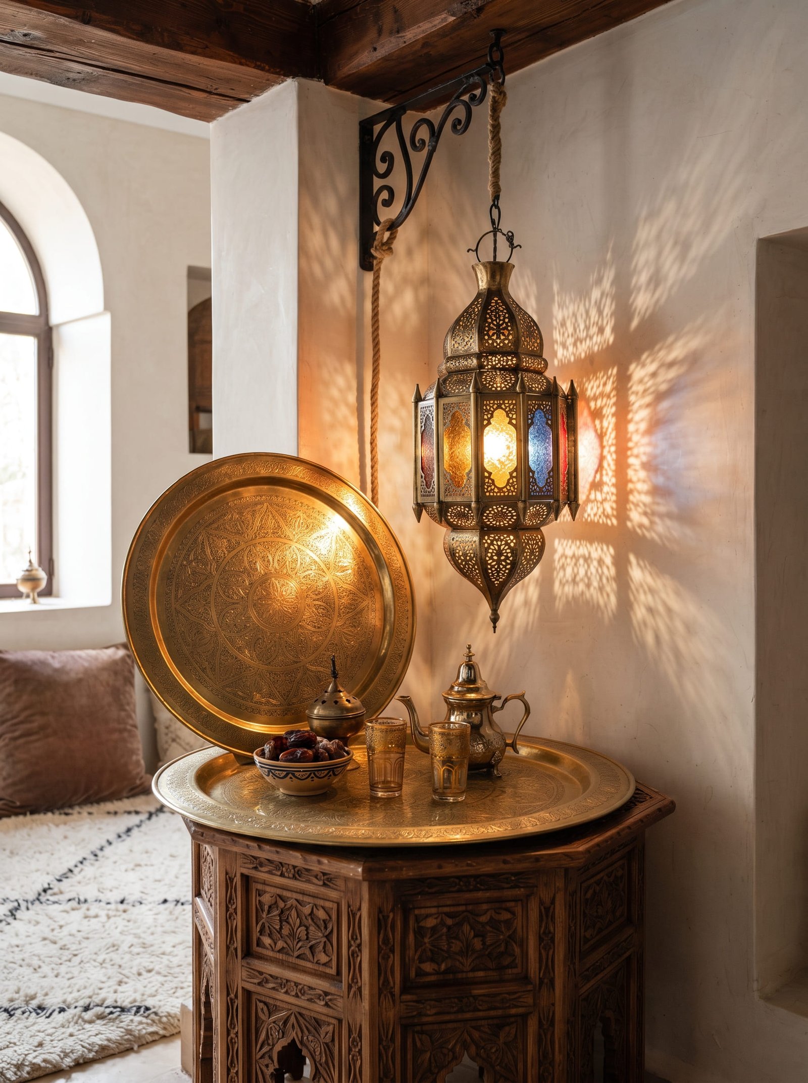 Brasslantern Artisanal Hand-Engraved Brass Tray Table