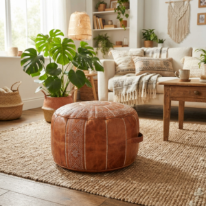 Handmade Tan Moroccan Leather Pouf