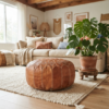 Handmade Tan Moroccan Leather Pouf
