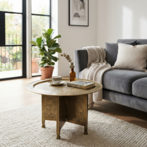 Artisanal Hand-Engraved Brass Tray Table