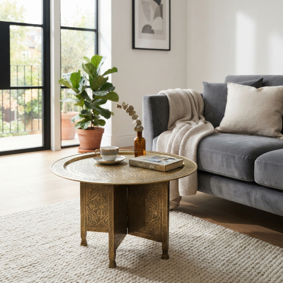 download Artisanal Hand-Engraved Brass Tray Table