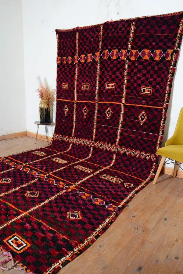 Vintage Boujad Moroccan Rug – Large Wool Berber Carpet (13.4 x 6.8 FT)