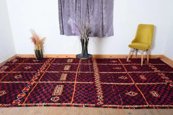 Vintage Boujad Moroccan Rug – Large Wool Berber Carpet (13.4 x 6.8 FT)